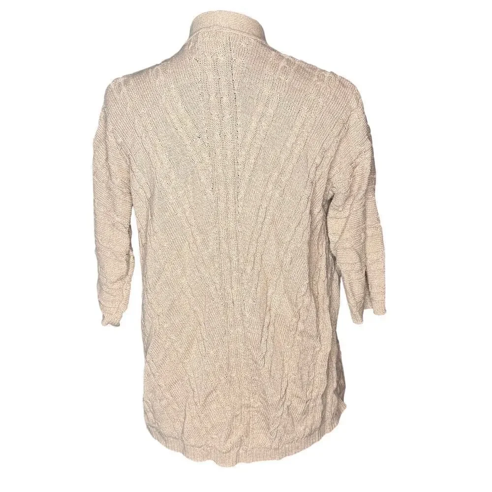J. Jill Women's sz Small Oatmeal/Tan Open Front Cable Knit Cardigan Half Sleeves